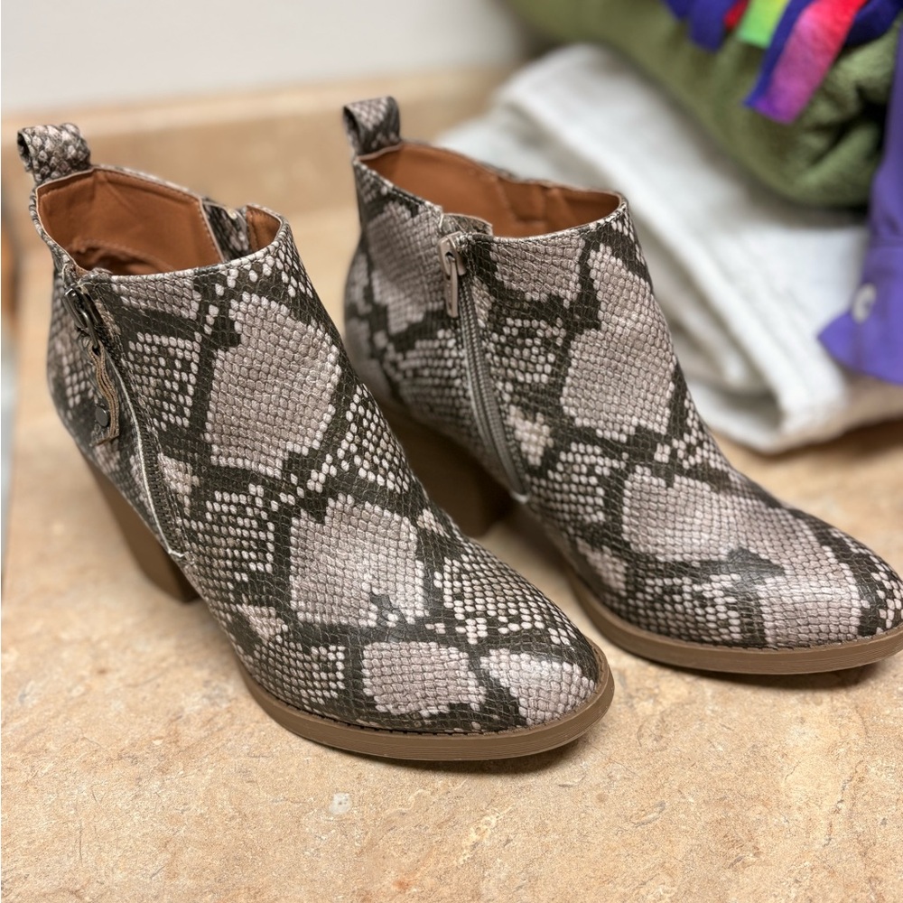 Women’s Snake-Print Ankle Bootie